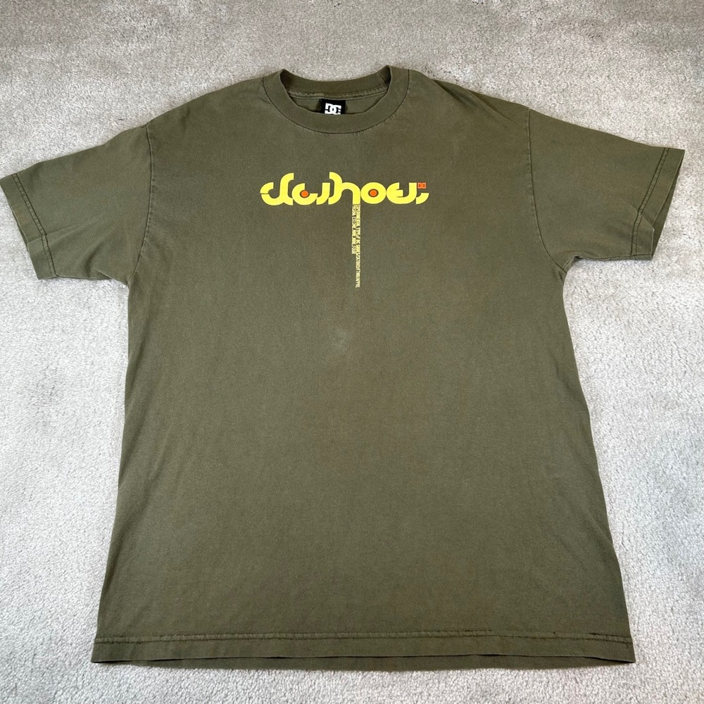 Vintage Y2K DC Shoes Graphic T-Shirt Mens L Olive Green Type Skate Streetwear